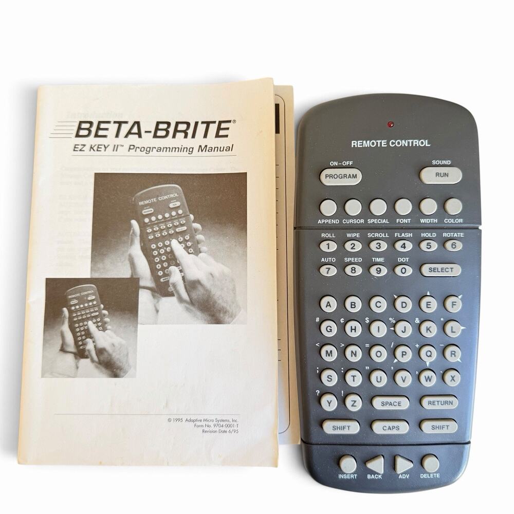 Vintage 1995 Beta-Brite EZ Key II LED Sign Remote Control Programming Manual